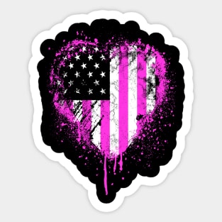 Pink Heart American Flag Sticker